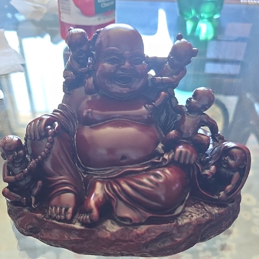 Laughing Buddha Figurine in Rich Brown